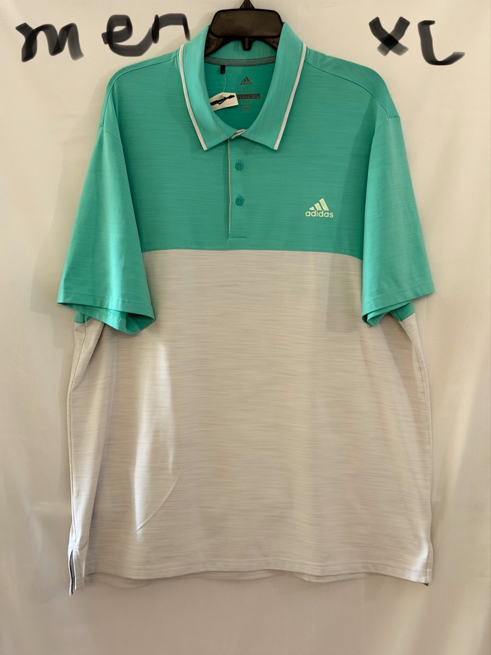 adidas Men’s Mint Green and Light Gray Colorblock Polo Shirt
